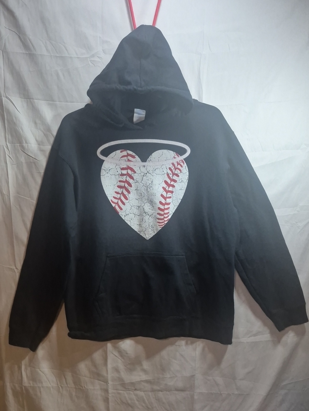 Black Hoodie with Heart Baseball Graphic